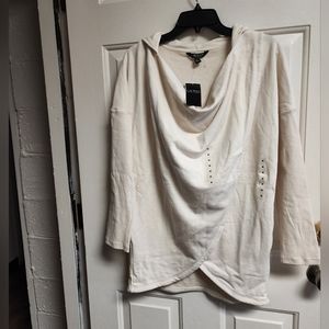 Lauren Ralph Lauren Women's Cream Hooded Drape Front Sweatshirt Size M